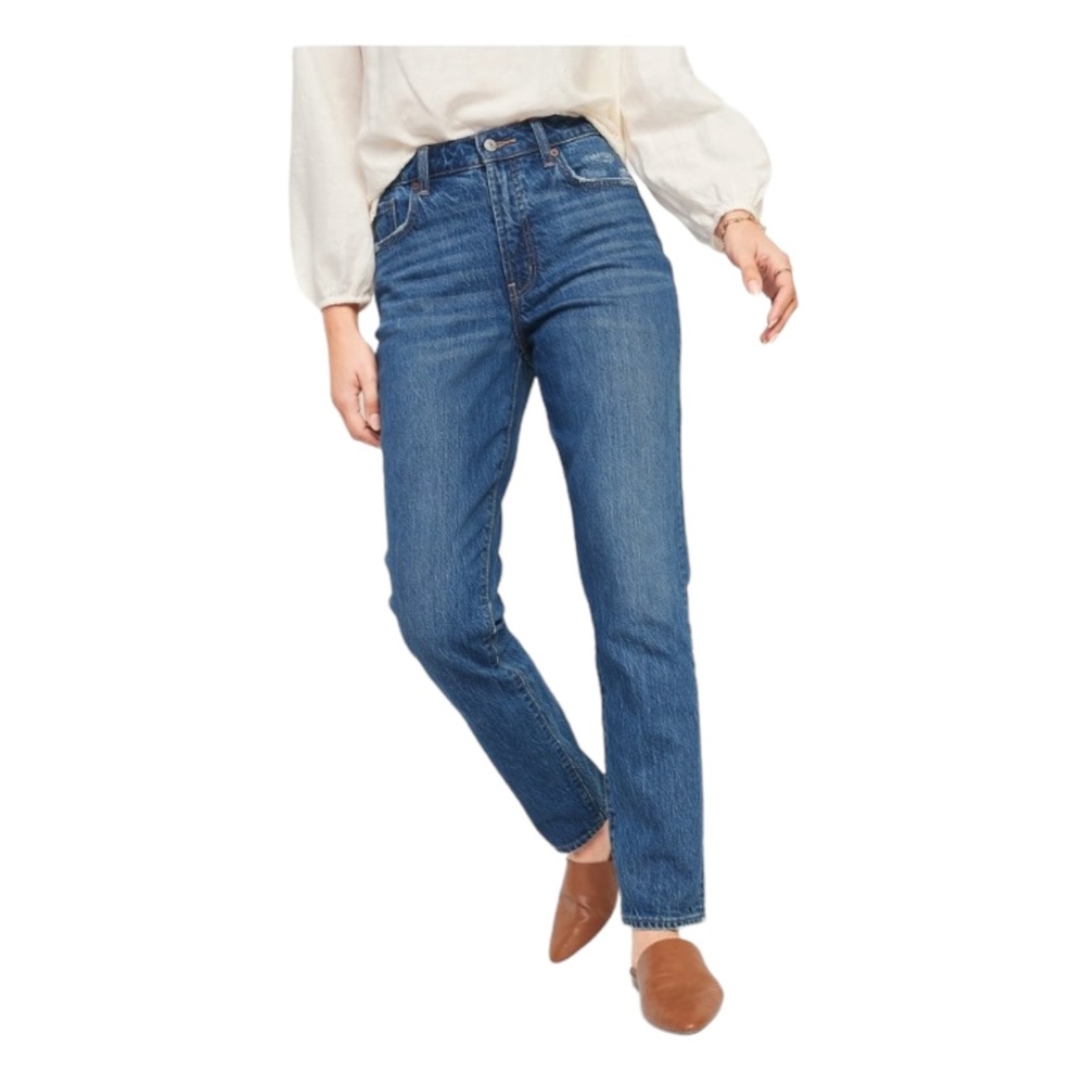 Old Navy High Waisted Slouchy Straight Leg Medium Wash Button Fly Denim Jeans